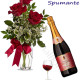 Bouquet di tre Rose rosse con Bottiglia di Spumante