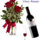 Bouquet di tre Rose rosse con Bottiglia di Vino Rosso