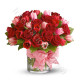 Bouquet di 12 Rose rosse e Tulipani rosa