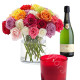 Bouquet di Rose miste con Candela e Spumante