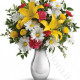 Bouquet di Gigli gialli, Margherite e Fiorellini rossi