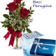 Bouquet di tre Rose rosse con Scatola di Baci Perugina