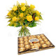 Bouquet di 12 Rose con Mimosa e Ferrero Rocher